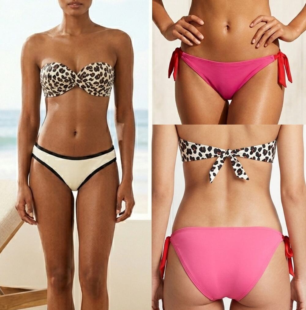 NWT Kate Space New York Mix-and-Match Bikini Set Leopard & Pink Swim BUNDLE L